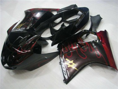 1996-2007 Honda CBR1100XX Blackbird Abs Motorcycle Fairings - Glossy Black Red Flame Australia
