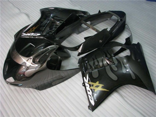 1996-2007 Honda CBR1100XX Blackbird Motorcycle Fairings - Glossy Black Silver Flame Australia