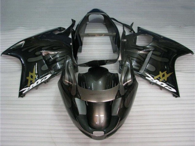 1996-2007 Honda CBR1100XX Blackbird Motorcycle Fairings - Glossy Black Silver Flame Australia