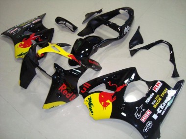 2000-2002 Kawasaki ZX6R Motorcycle Fairings - Glossy Black Yellow Red Bull Australia