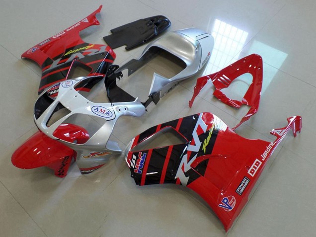 2000-2006 Honda VTR1000 Motorcycle Fairings - Silver Red Glossy Black Stripe Australia
