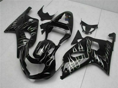 2001-2003 Suzuki GSXR 600/750 Motorcycle Fairings - Glossy Black Silver Flame Australia