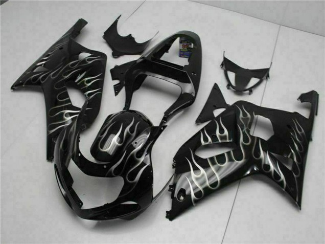 2001-2003 Suzuki GSXR 600/750 Motorcycle Fairings - Glossy Black Silver Flame Australia