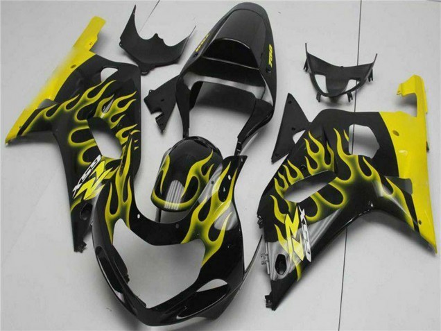 2001-2003 Suzuki GSXR 600/750 Motorcycle Fairings - Glossy Black Yellow Flame Australia
