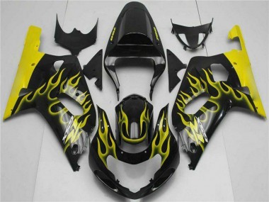 2001-2003 Suzuki GSXR 600/750 Motorcycle Fairings - Glossy Black Yellow Flame Australia