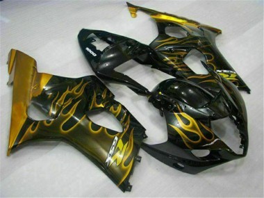 2003-2004 Suzuki GSXR 1000 Motorcycle Fairings - Glossy Black Gold Flame Australia