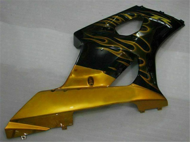 2003-2004 Suzuki GSXR 1000 Motorcycle Fairings - Glossy Black Gold Flame Australia