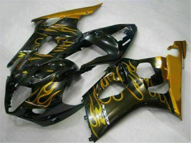 2003-2004 Suzuki GSXR 1000 Motorcycle Fairings - Glossy Black Gold Flame Australia