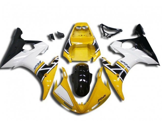 2003-2004 Yamaha YZF R6 Motorcycle Fairing - Yellow White Glossy Black Australia