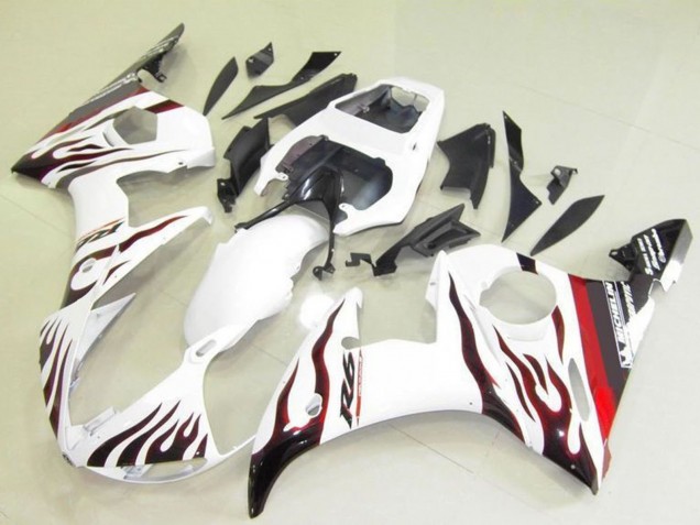2003-2004 Yamaha YZF R6 Motorcycle Fairings - White Red Black Flame Michelin Australia