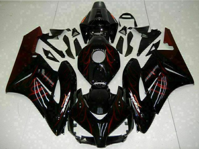 2004-2005 Honda CBR1000RR Motorcycle Fairings - Glossy Black Red Flame Australia