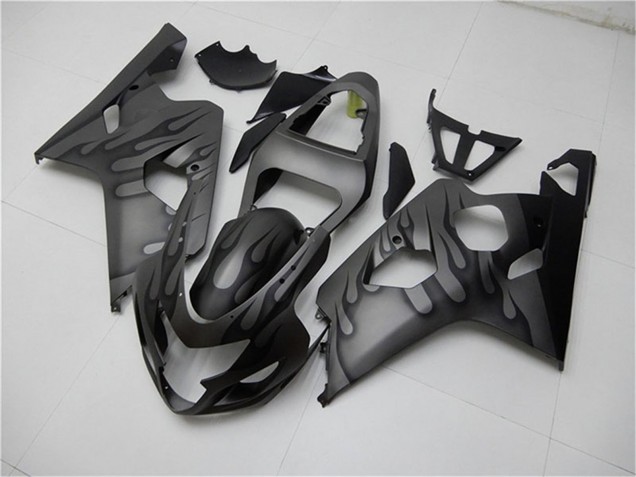 2004-2005 Suzuki GSXR 600/750 Motorcycle Fairings - Grey Black Flame Australia