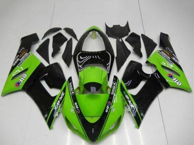 2005-2006 Kawasaki ZX6R Motorcycle Fairings - Green Glossy Black Elf Australia