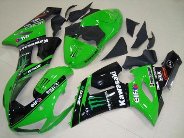2005-2006 Kawasaki ZX6R Motorcycle Fairings - Green Glossy Black Elf Monster Australia