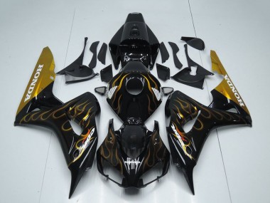 2006-2007 Honda CBR1000RR Motorcycle Fairing - Glossy Black Gold Flame Australia