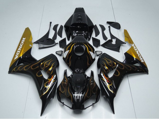 2006-2007 Honda CBR1000RR Motorcycle Fairing - Glossy Black Gold Flame Australia