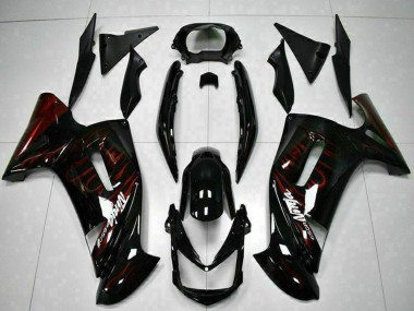 2006-2008 Kawasaki EX650 Motorcycle Fairings - Glossy Black Red Flame Australia