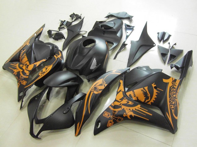 2009-2012 Honda CBR600RR Motorcycle Fairings - Matte Black Orange Skull Australia