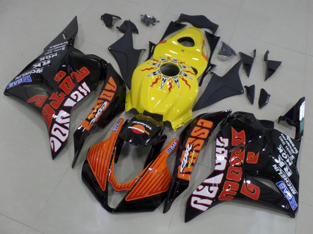 2009-2012 Honda CBR600RR Motorcycle Fairings - Yellow Orange Glossy Black Rossi Racing Australia