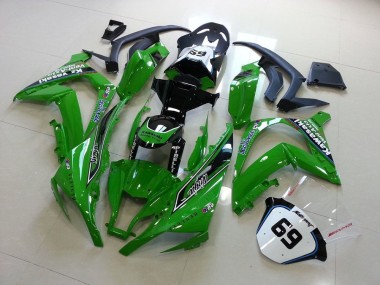 2011-2015 Kawasaki ZX10R Motorcycle Fairings - Green Glossy Black Elf Henleys Vent-Axia 69 Australia
