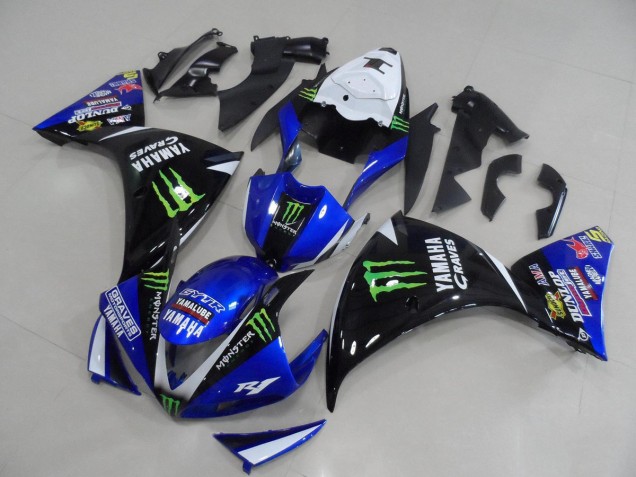 2012-2014 Yamaha YZF R1 Motorcycle Fairings - White Blue Glossy Black Green Graves Yamalube Monster Australia