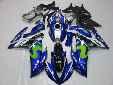 2015-2018 Yamaha YZF R3 Motorcycle Fairings - Blue White Black Green MoviStar Monster Australia