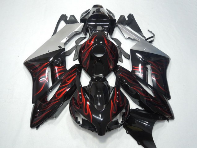 2004-2005 Honda CBR1000RR Motorcycle Fairings - Silver Glossy Black Red Flame Australia