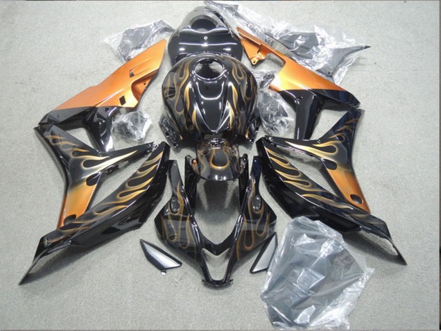 2004-2005 Honda CBR1000RR Motorcycle Fairings - Glossy Black Gold Flame Australia