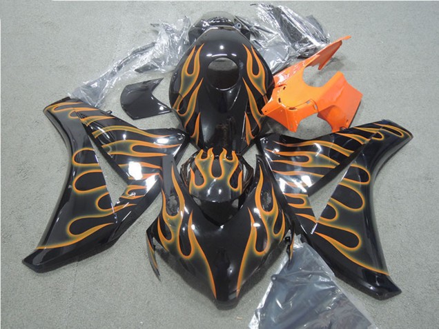 2008-2011 Honda CBR1000RR Motorcycle Fairings - Glossy Black Orange Flame Australia