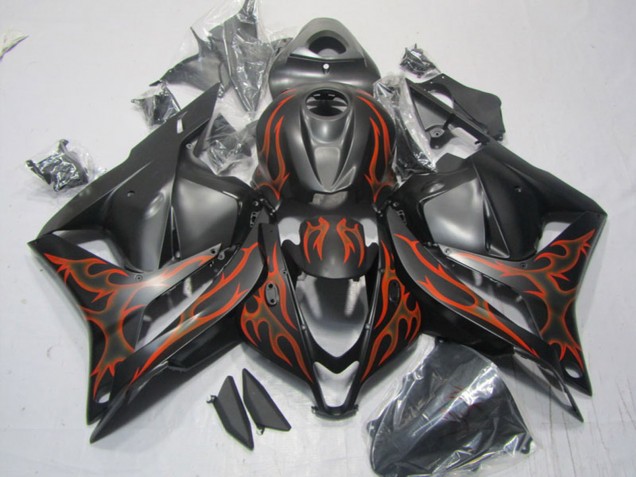 2009-2012 Honda CBR600RR Motorcycle Fairings - Matte Black Orange Flame Australia