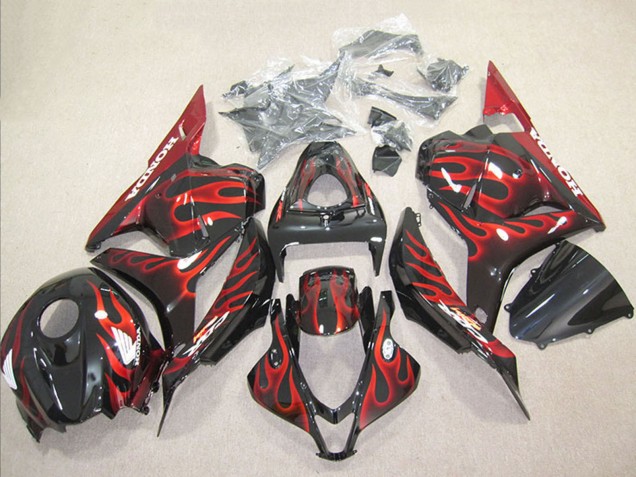 2009-2012 Honda CBR600RR Motorcycle Fairing - Glossy Black Red Flame Australia