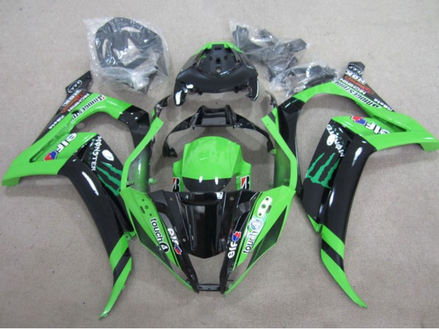 2011-2015 Kawasaki ZX10R Motorcycle Fairings - Green Glossy Black Green Elf Touch4 Monster Australia