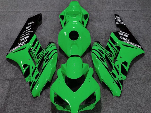 2004-2005 Honda CBR1000RR Motorcycle Fairings - Green Glossy Black Flame Australia