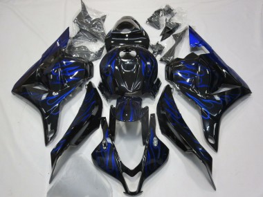 2009-2012 Honda CBR600RR Motorcycle Fairings - Glossy Black Blue Flame Australia