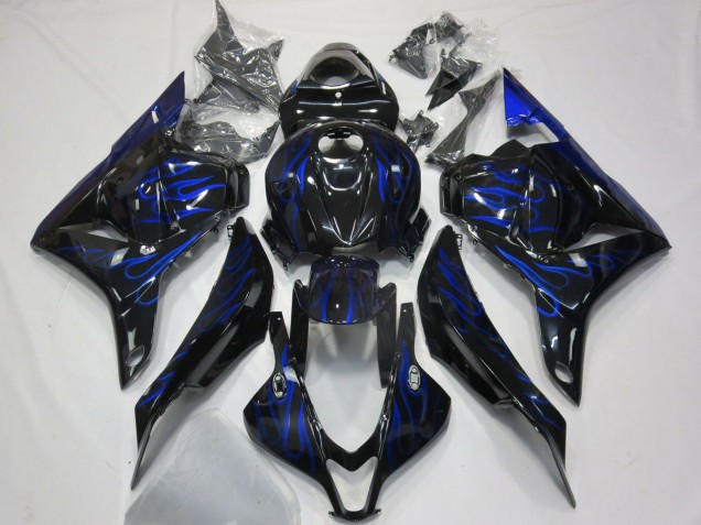 2009-2012 Honda CBR600RR Motorcycle Fairings - Glossy Black Blue Flame Australia