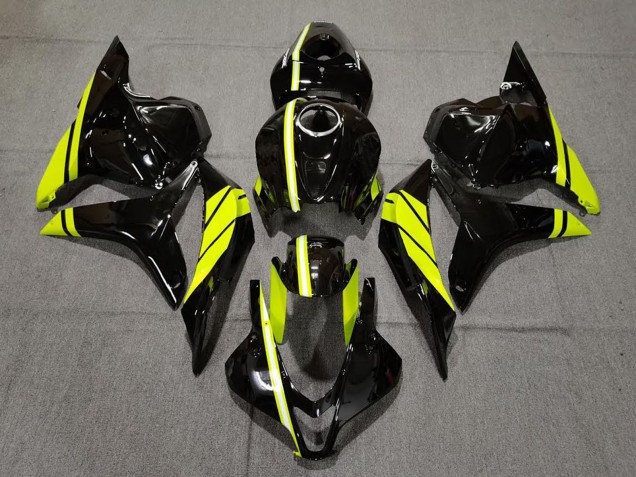 2009-2012 Honda CBR600RR Motorcycle Fairings - Glossy Black High Viz Yellow Stripe Australia