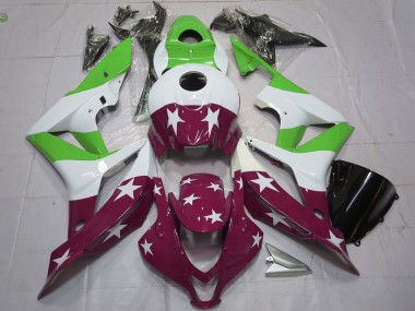 2007-2008 Honda CBR600RR Motorcycle Fairings - White Green Maroon Red Stars Stripe Australia