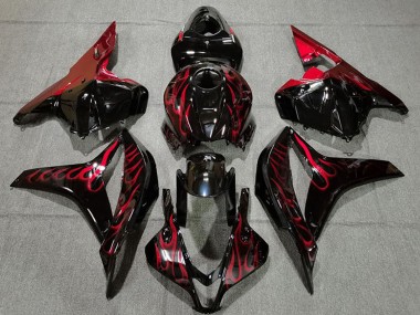 2009-2012 Honda CBR600RR Motorcycle Fairings - Glossy Black Red Flame Australia