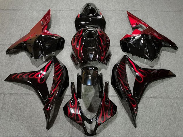 2009-2012 Honda CBR600RR Motorcycle Fairings - Glossy Black Red Flame Australia