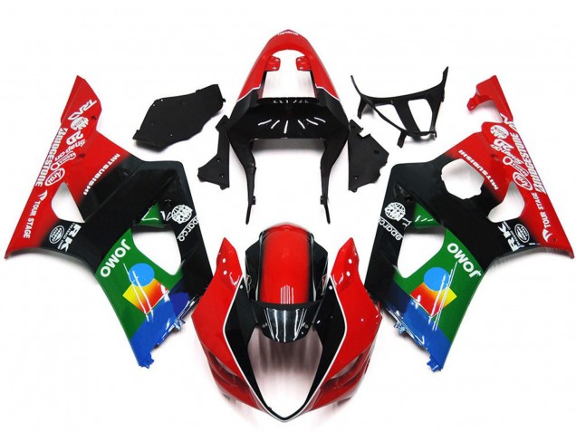 2003-2004 Suzuki GSXR 1000 Motorcycle Fairings - Red Black Green JOMO Australia