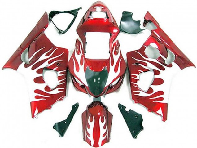 2003-2004 Suzuki GSXR 1000 Motorcycle Fairings - White Red Flame Australia
