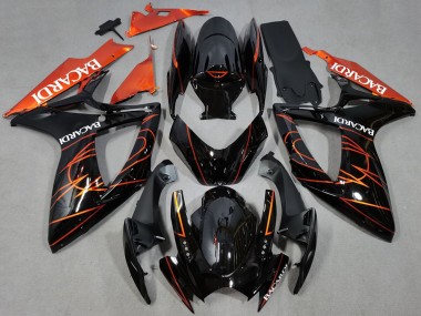 2006-2007 Suzuki GSXR 600 / GSXR 750 Motorcycle Fairings - Glossy Black Orange Bacardi Australia