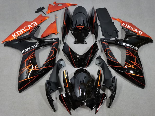 2006-2007 Suzuki GSXR 600 / GSXR 750 Motorcycle Fairings - Glossy Black Orange Bacardi Australia
