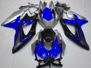 2008-2010 Suzuki GSXR 600 / GSXR 750 Motorcycle Fairings - Silver Blue Glossy Black Australia