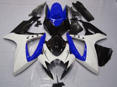 2006-2007 Suzuki GSXR 600 / GSXR 750 Motorcycle Fairings - White Blue Glossy Black Star Australia
