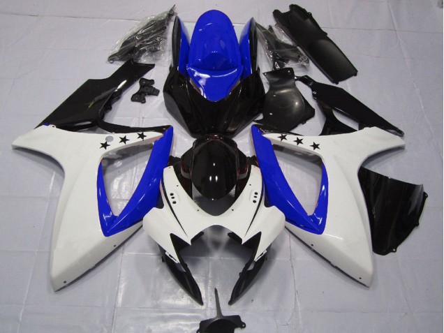 2006-2007 Suzuki GSXR 600 / GSXR 750 Motorcycle Fairings - White Blue Glossy Black Star Australia