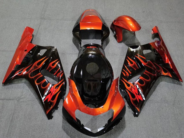 2001-2003 Suzuki GSXR 600 / GSXR 750 Motorcycle Fairings - Glossy Black Orange Flame Australia