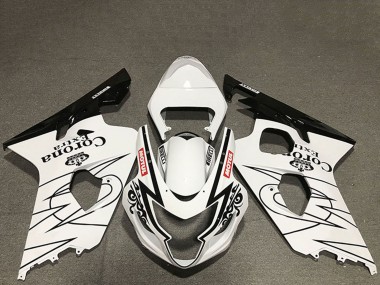 2004-2005 Suzuki GSXR 600 / GSXR 750 Motorcycle Fairings - White Glossy Black Corona Motul Style Australia