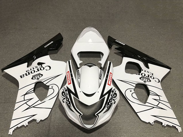 2004-2005 Suzuki GSXR 600 / GSXR 750 Motorcycle Fairings - White Glossy Black Corona Motul Style Australia