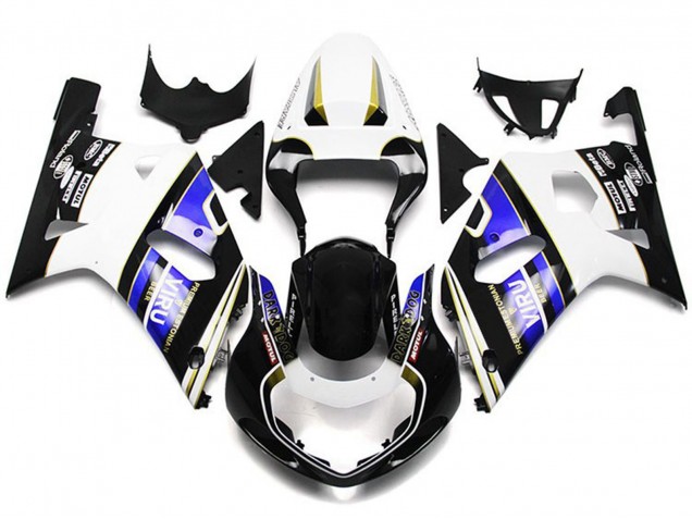 2001-2003 Suzuki GSXR 600 / GSXR 750 Motorcycle Fairings - White Blue Glossy Black Viru Style Australia